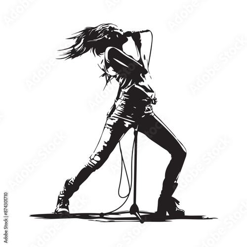 Silhouette lady rocker in perform vector image. illustration of lady rocker