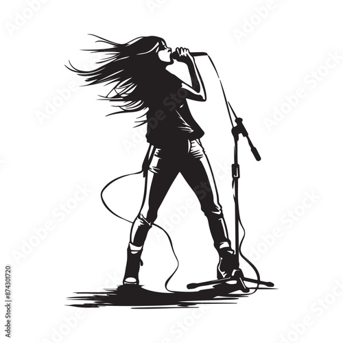 Silhouette lady rocker in perform vector image. illustration of lady rocker