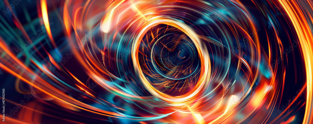 A dynamic circular abstract background with swirling lines and vibrant colors, creating a sense of motion and energy in a visually stimulating design.