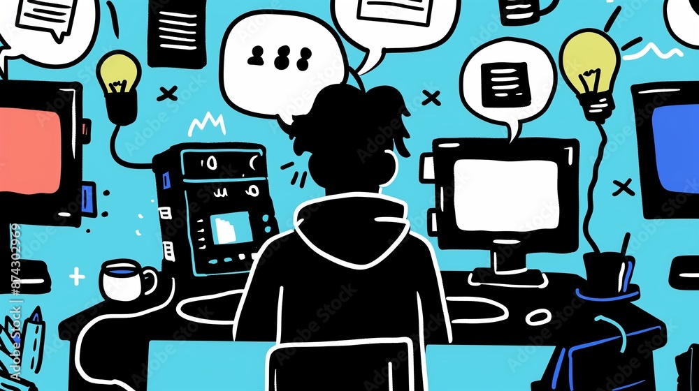 Doodle-style illustration of a coding tutor concept, featuring a person ...