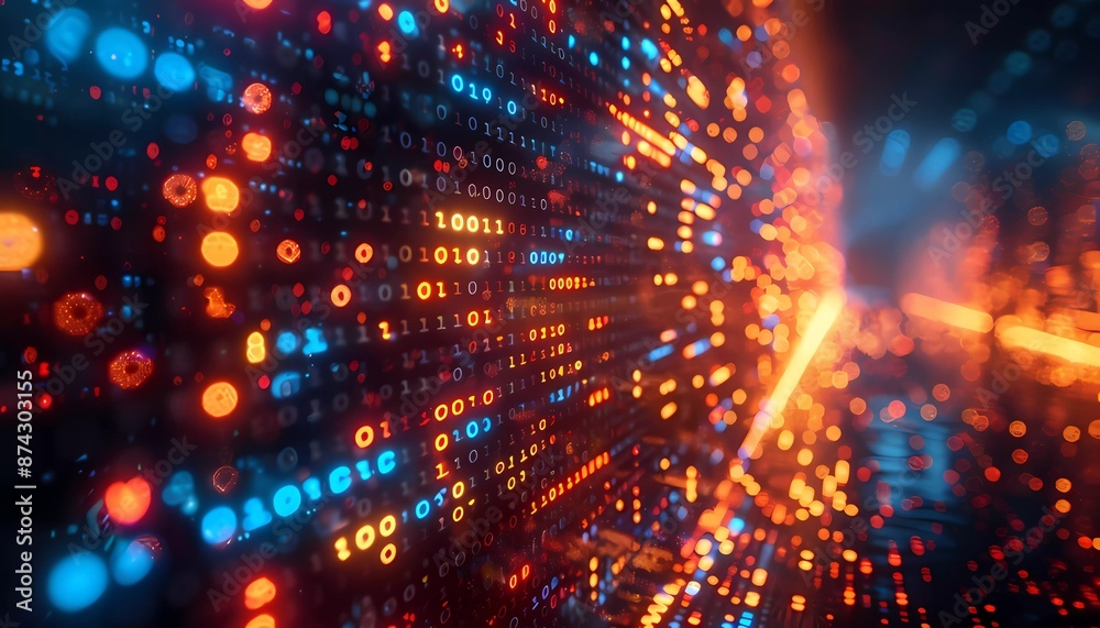 Obraz premium Binary Code and Data Streams, Abstract backgrounds with binary code digits, data streams, digital information and cybersecurity,