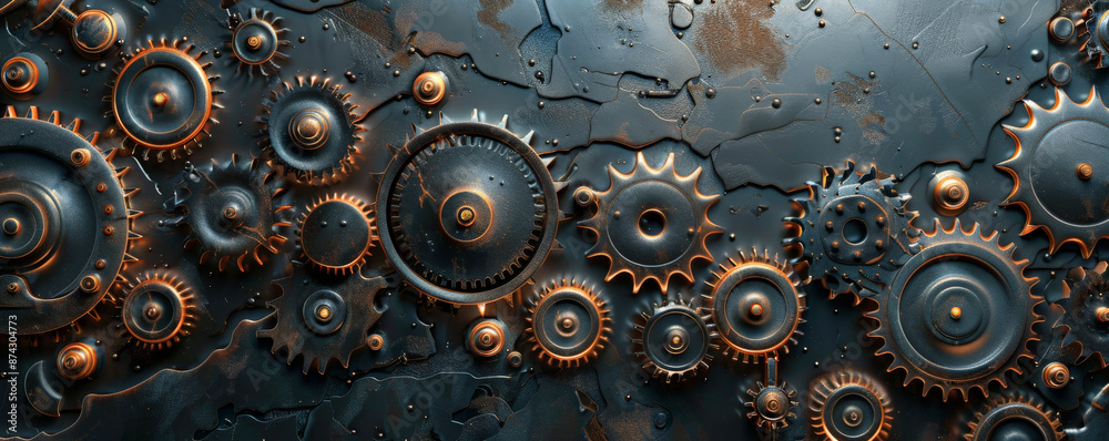 A metallic surface featuring a repeating pattern of interconnected gears and cogs, with subtle neon highlights that suggest advanced machinery. A metallic surface featuring a repeating pattern of interconnected gears and cogs, with subtle neon highlights that suggest advanced machinery.