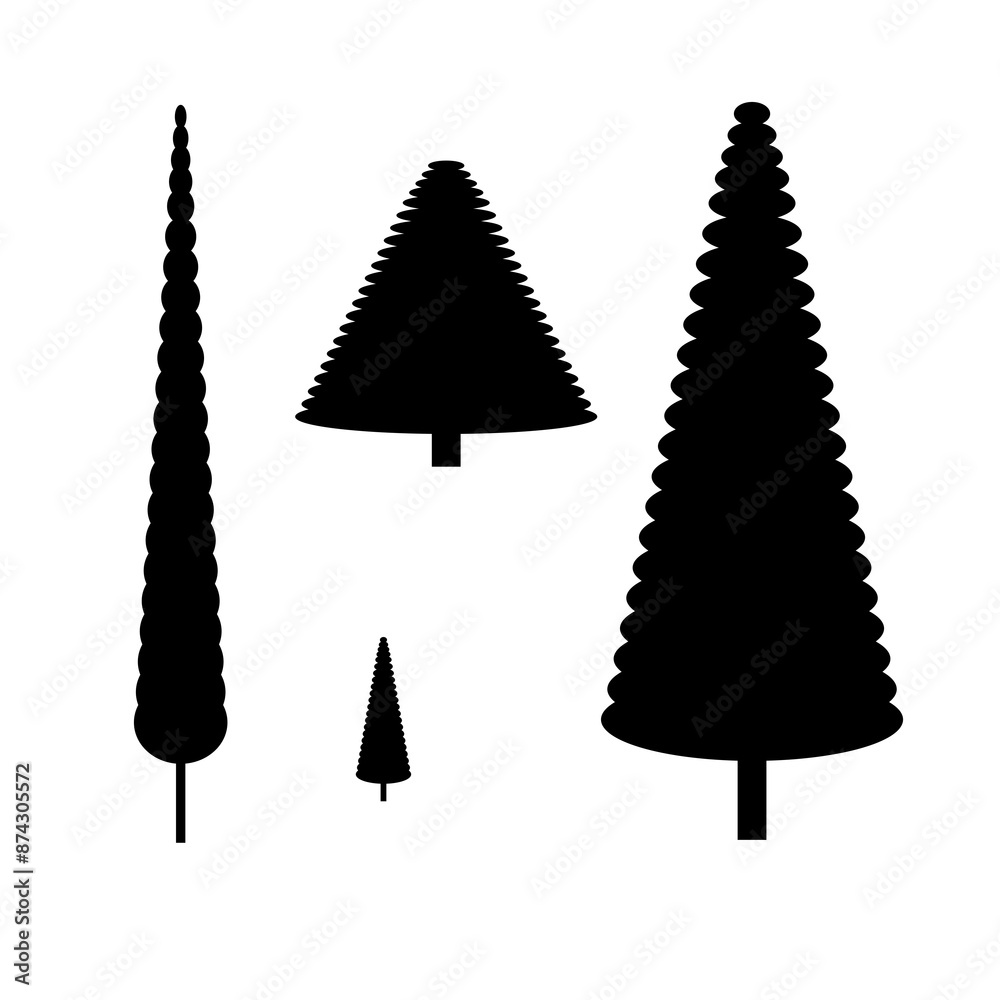 set of silhouettes of trees set of silhouettes of trees