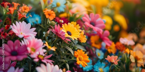 Multicolored flower field in full bloom