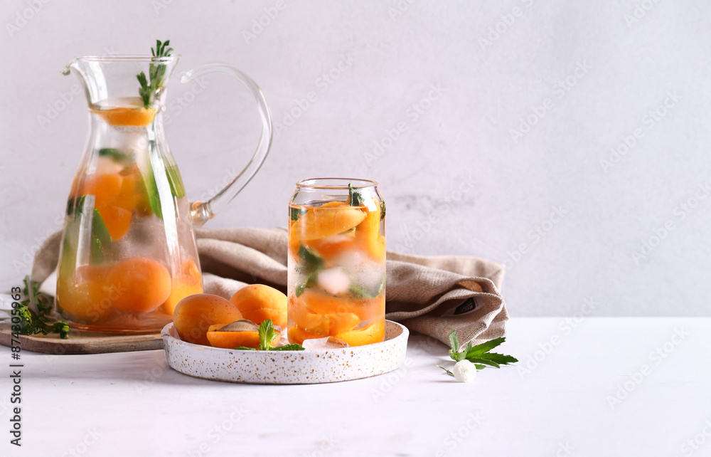 summer drink apricot lemonade with ice and mint summer drink apricot lemonade with ice and mint