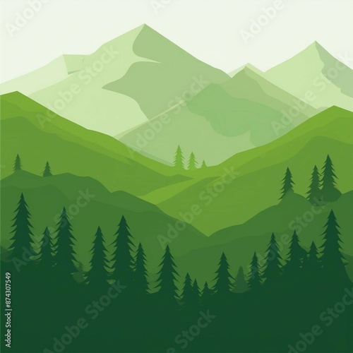Landscape with green mountains. Mountainous terrain. Abstract nature background.  illustration. © Jada