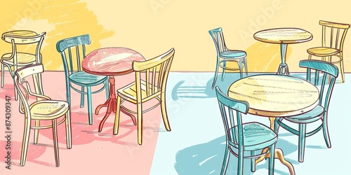 Cozy Hand-Drawn Furniture Illustration on Pastel Background with Copy Space