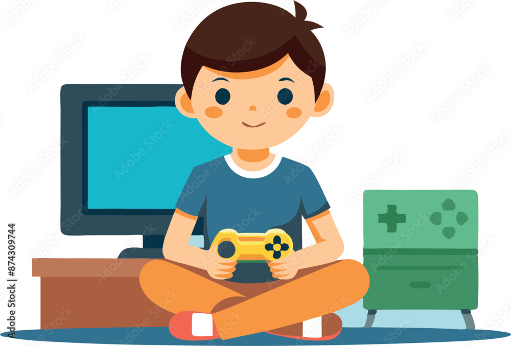Young boy playing video games sitting on floor Young boy playing video games sitting on floor