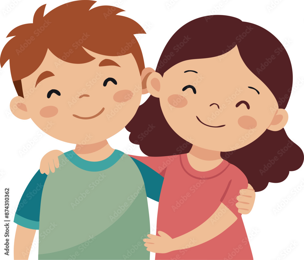 Two Smiling Kids Hugging Each Other Happily. Two Smiling Kids Hugging Each Other Happily.