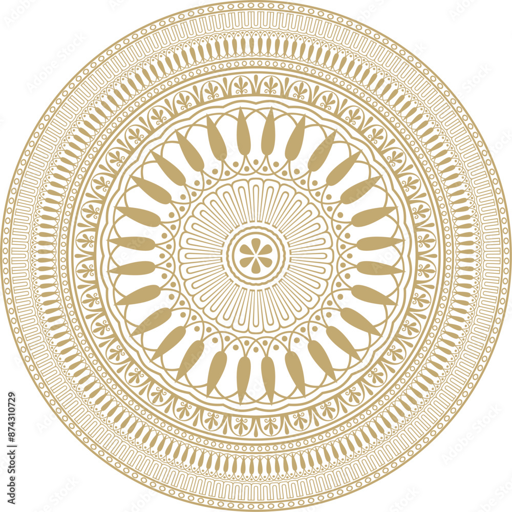 Fototapeta premium Vector golden classic Greek round ornament. Circle of Ancient Greece and the Roman Empire. Byzantine painting of walls, floors and ceilings. Decoration of European palaces