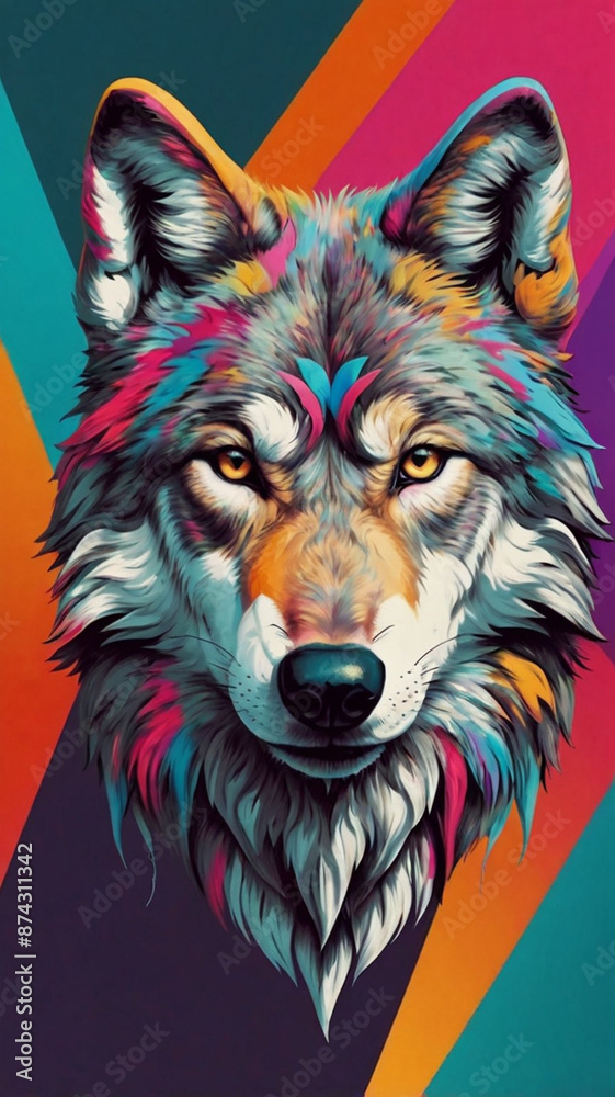 Fototapeta wolf head illustration with a pop art theme