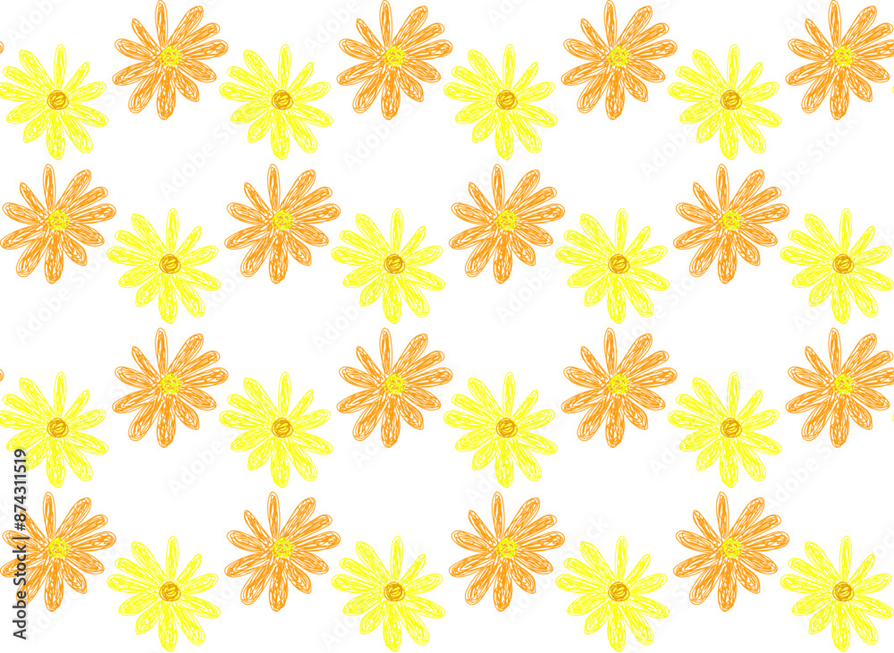 Seamless texture in the form of a yellow and orange floral pattern in doodle style Seamless texture in the form of a yellow and orange floral pattern in doodle style