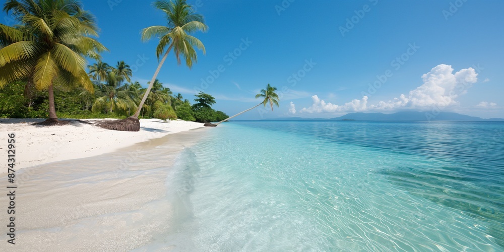 Naklejka premium Amazing turquoise beach with palm trees and lots of beach sand