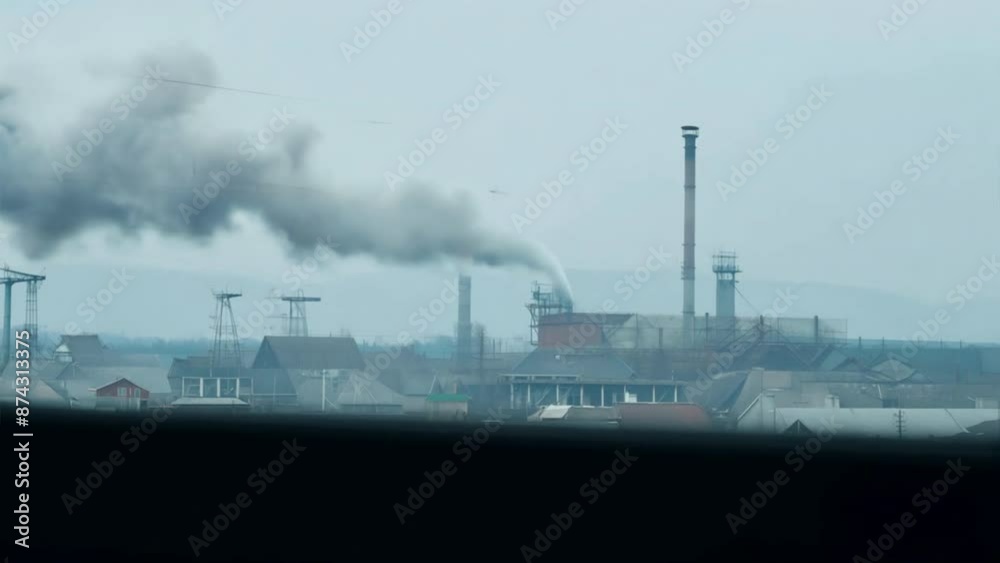 Industrial chimney billows smoke, a sign of power generation with potential air pollution Industrial chimney billows smoke, a sign of power generation with potential air pollution