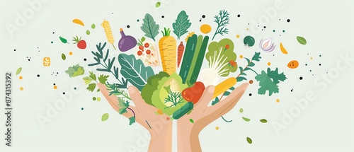 Sustainable food practices infographic, eating green, flat design illustration