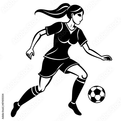 athletic women soccerplayer playing soccer, modern and minimalistic