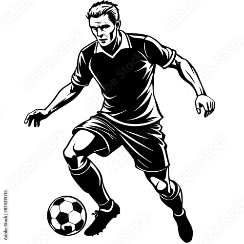 athletic women soccerplayer playing soccer, modern and minimalistic