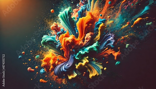 Explosion of Colorful Paint Splashes in Motion