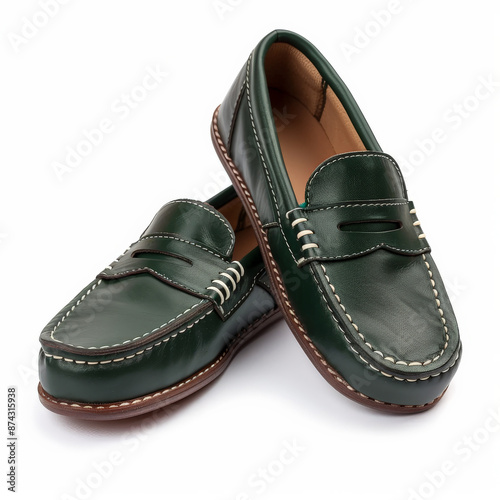 Wallpaper Mural A pair of stylish kids' loafers in dark green, isolated on white background Torontodigital.ca