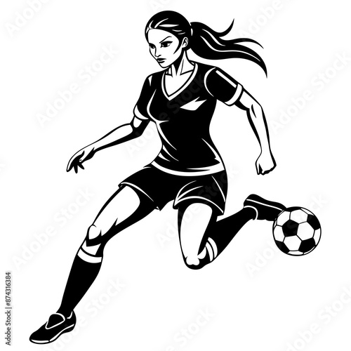 athletic women soccerplayer playing soccer, modern and minimalistic