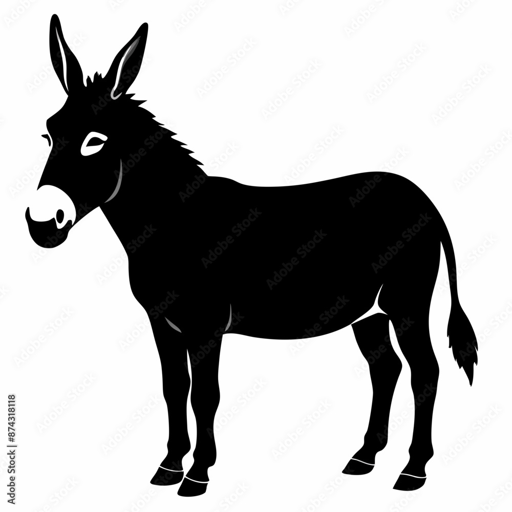 Fototapeta premium Donkey vector illustration, donkey isolated on white, donkey silhouette, donkey vector art