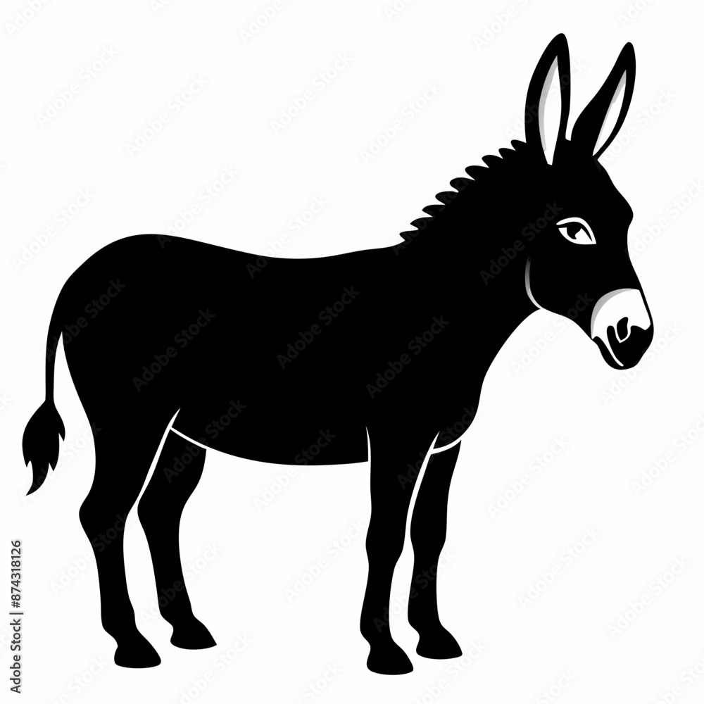 Fototapeta premium Donkey vector illustration, donkey isolated on white, donkey silhouette, donkey vector art