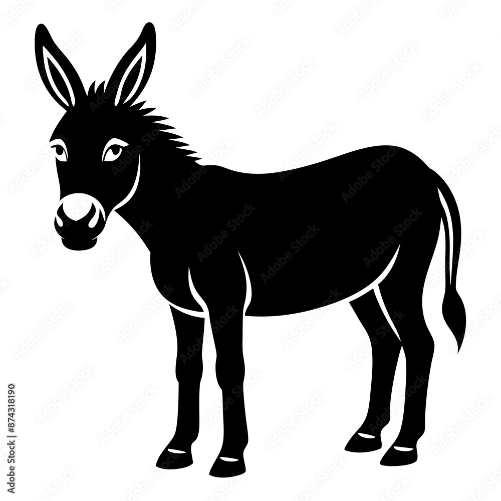 Fototapeta premium Donkey vector illustration, donkey isolated on white, donkey silhouette, donkey vector art