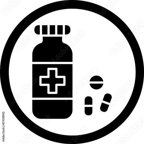 Pills Bottle Glyph Black Icon