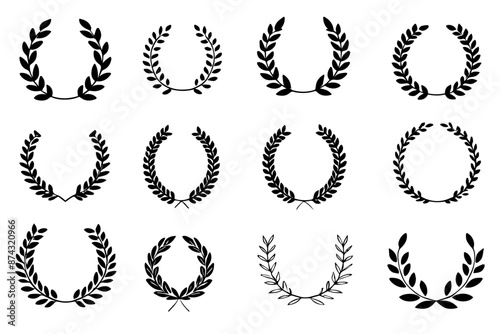 Set of laurel wreaths, vector illustration isolated on transparent or white background