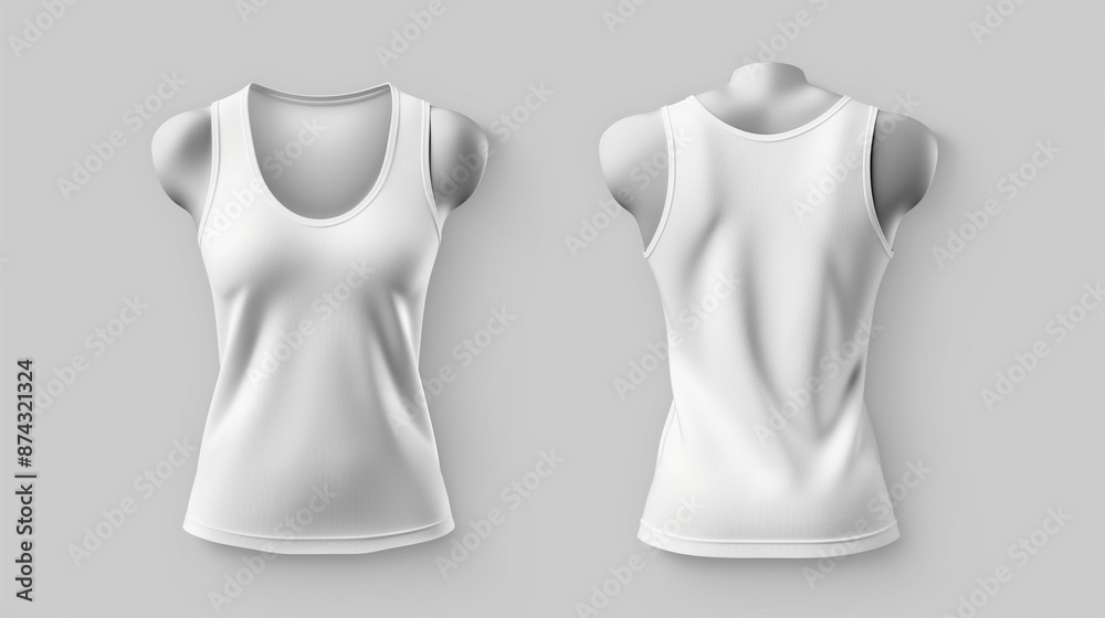 White tank top template without design on a gray background. vector file with front, back, and side views White tank top template without design on a gray background. vector file with front, back, and side views
