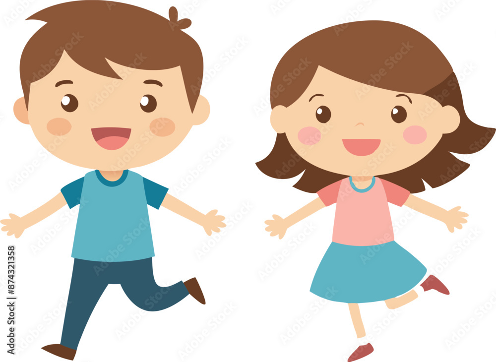 Happy cartoon children playing together isolated on white background Happy cartoon children playing together isolated on white background