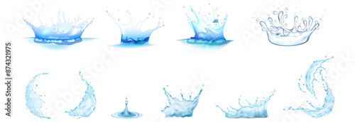 A Captivating Collection Set of Blue Water Splashing, Isolated on a Clean White Background or Transparent PNG: Refreshing Ocean Waves, Aquatic Splashes, Liquid Droplets, and Tranquil Hues