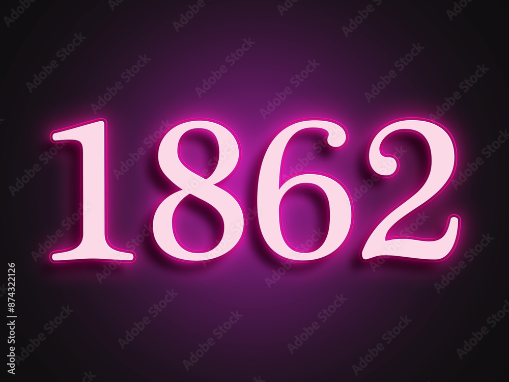 Pink glowing Neon light text effect of number 1862. Pink glowing Neon light text effect of number 1862.