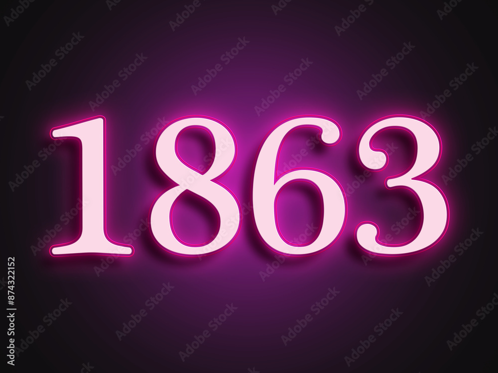 Pink glowing Neon light text effect of number 1863. Pink glowing Neon light text effect of number 1863.