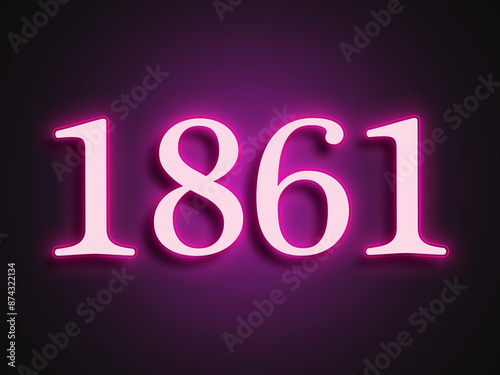 Pink glowing Neon light text effect of number 1861.