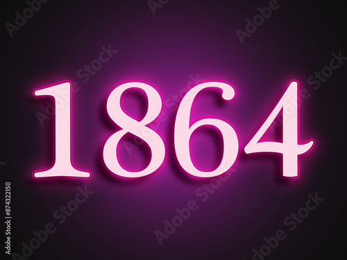 Pink glowing Neon light text effect of number 1864.