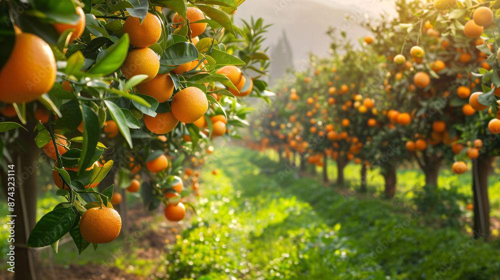 Bunch of fresh ripe oranges hanging on a tree in orange garden Bunch of fresh ripe oranges hanging on a tree in orange garden
