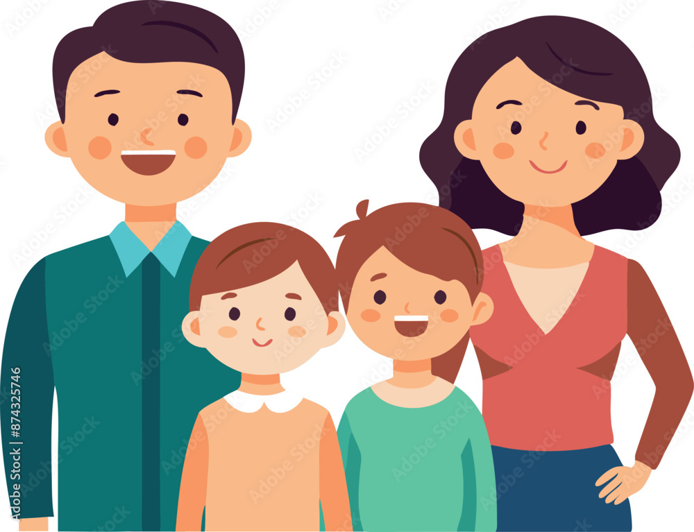 A family of four is smiling and posing for a picture A family of four is smiling and posing for a picture