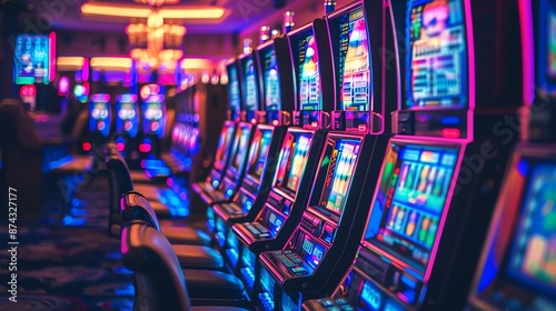 Wallpaper Mural Colorful slot machines in a neonlit casino, vibrant and energetic ambiance Torontodigital.ca