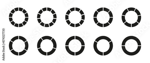 Coaching blank. Wheel round divided with two, three, four, five, six, seven, eight, nine, ten, eleven segments. Infographic diagrams. Circle division on 2, 3, 4, 5, 6, 7, 8, 9, 10, 11 equal parts. Eps