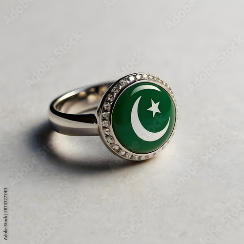 14 august Pakistan independence day written on ring  on white background photo