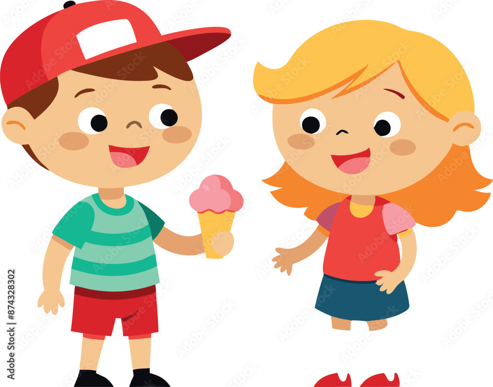 Boy offering ice cream to girl