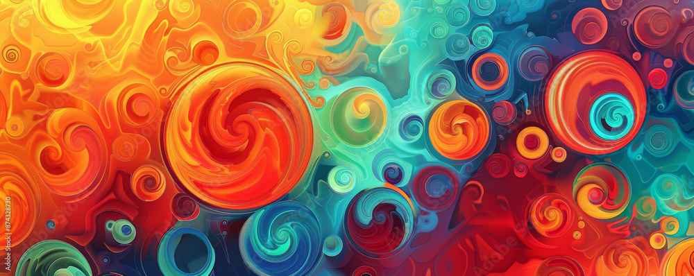 A vivid abstract background with swirling circular motifs, blending bright colors seamlessly to create an energetic and captivating visual. A vivid abstract background with swirling circular motifs, blending bright colors seamlessly to create an energetic and captivating visual.