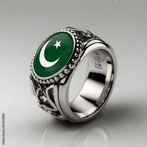 14 august Pakistan independence day written on ring  on white background photo