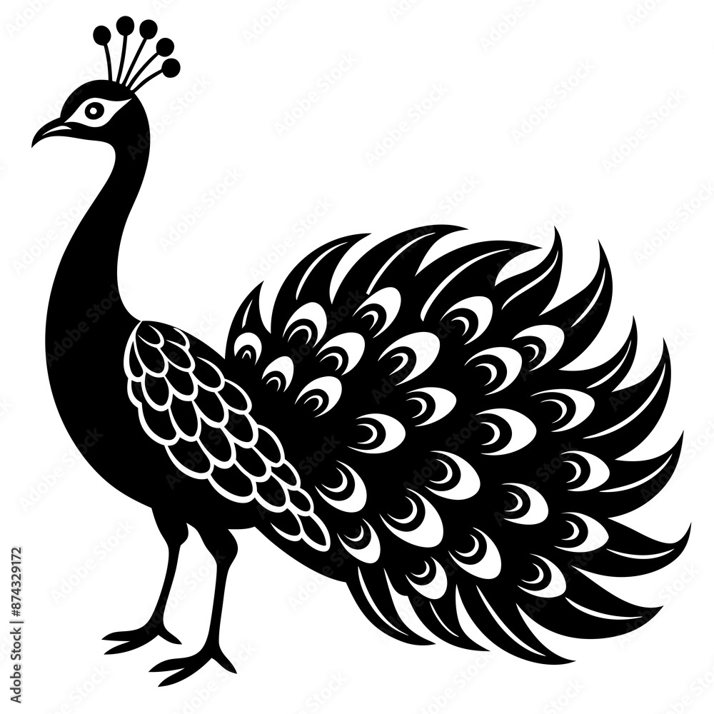 Fototapeta premium Peacock vector illustration, peacock isolated on white, peacock silhouette, peacock vector art