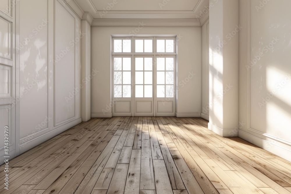 Empty room with wooden floor and white walls. Empty room with wooden floor and white walls.