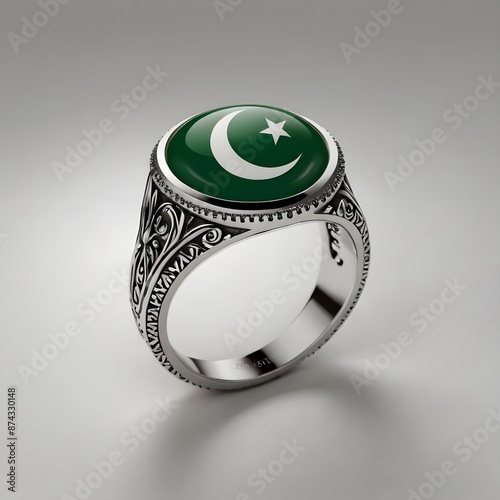 14 august Pakistan independence day written on ring  on white background photo