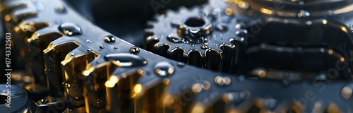 A black gear was hit by water droplets