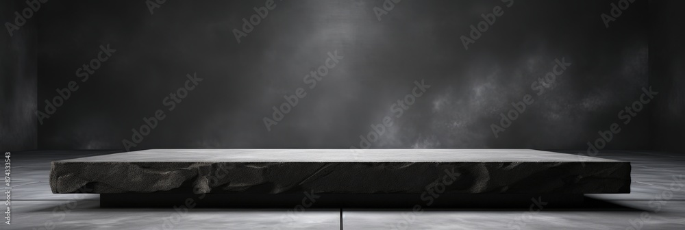 Obraz premium Dark and mysterious stone platform in an empty room with a spotlight