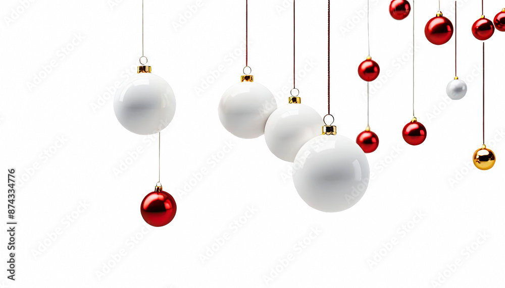 Close up of red and white balls on white background. New Year concept. Close up of red and white balls on white background. New Year concept.